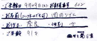 岡田 シズエ様名前